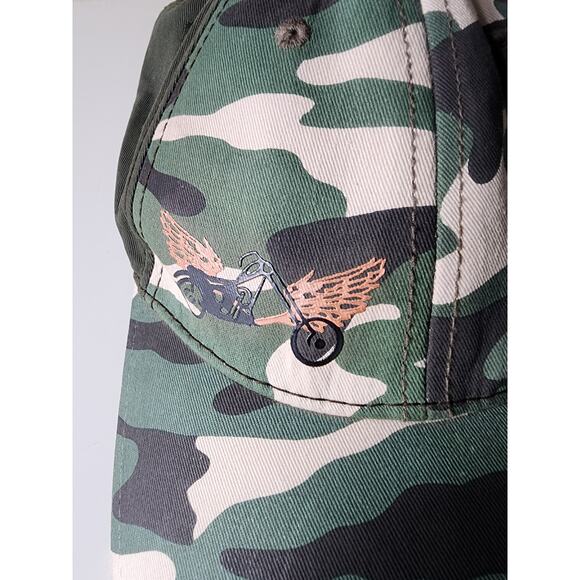 Women's Green Brown CHOPPER with WINGS Camo Fitted Hat Ball Cap SZ 8 1/8 (Large) - Picture 2 of 7